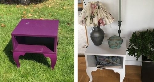 Lille møbel bord før og efter maling med kalkmaling