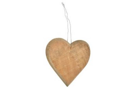 julehjerte i træ til  ophæng med jernsnor
