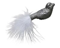 Et foto af julepynt fugle i sølv look 