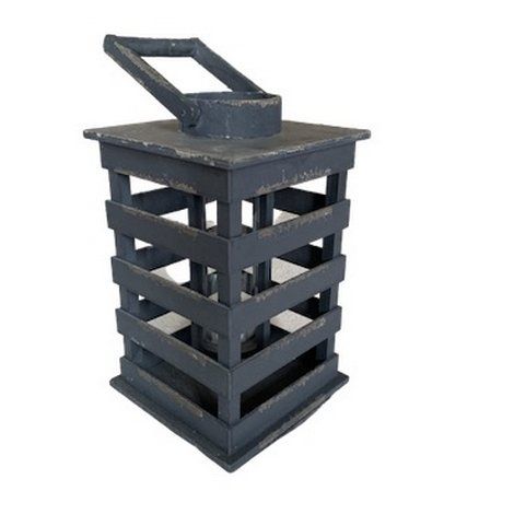 Stor lanterne i træ blågrå 