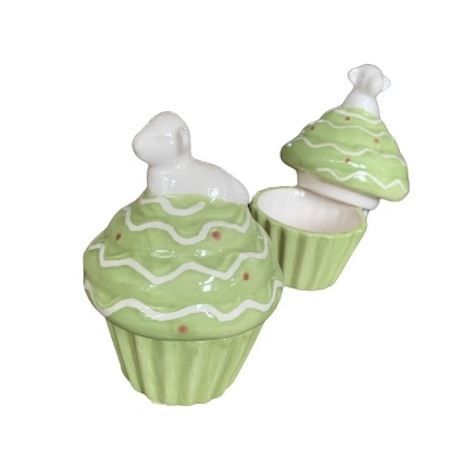 Muffinform i keramik i grøn med låg som påske pynt