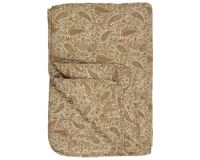 quiltet tæppe i grøn, gyldne og rust farver 