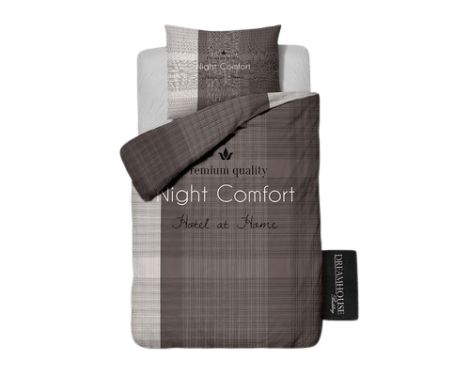 Et foto af sengetøj 140x220 med tekst night comfort i bomuld