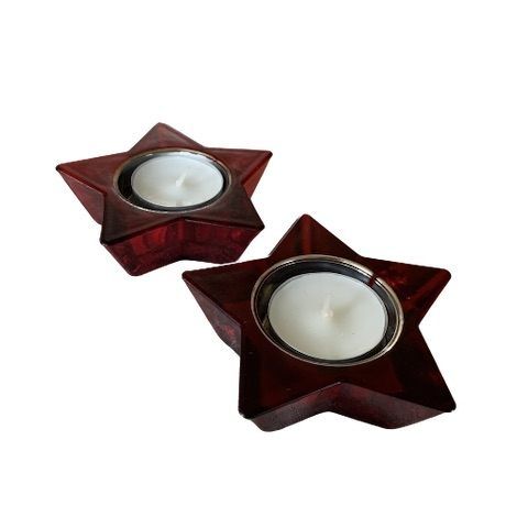 Stjernestage til fyrfadslys i rød glas