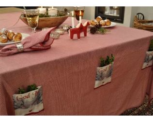  rød og hvid ternet dug i stof - juledug fra artefina design