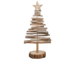 Et foto af et juletræ i træ til pynt