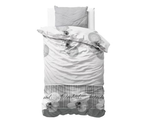 Et foto af 140x200 sengetøj i grå med orkide