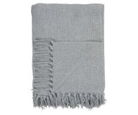 Et foto af en lyseblå plaid med frynser fra ib laursen