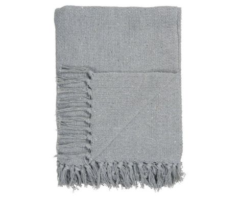 Et foto af en lyseblå plaid med frynser fra ib laursen