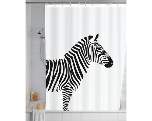 Zebra badeforhæng tekstil, med gummi vægtbånd - Se her