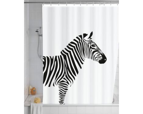 Trend foto af et zebra badeforhæng tekstil med vægtbånd fra wenko