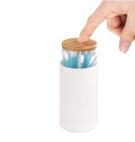 vatpindeholder med låg - hvid og bambus