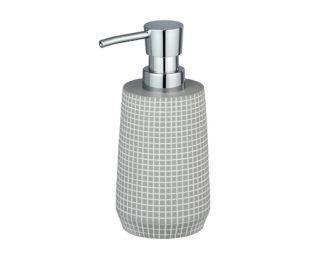 Et foto af en grå sæbedispenser med mønster i keramik fra wenko