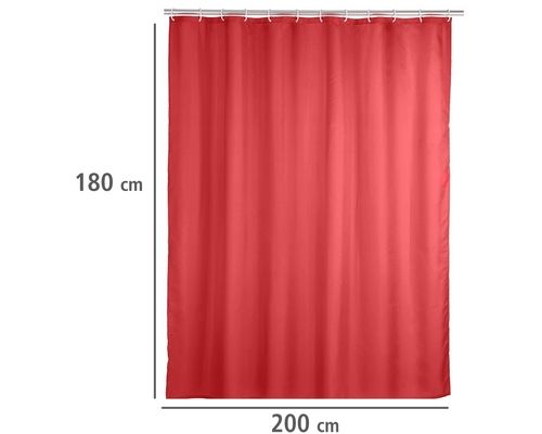 rødt badeforhæng med vægtbånd fra wenko
