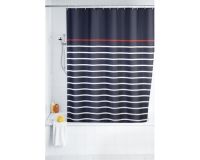 Trend foto af et stribet badeforhæng mørkeblå, hvid og rød fra wenko
