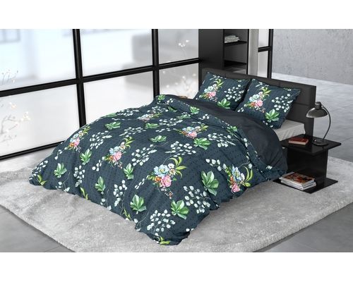 Mexico gødning George Bernard Mørkeblåt sengetøj med blomster i bomuldssatin - Se her