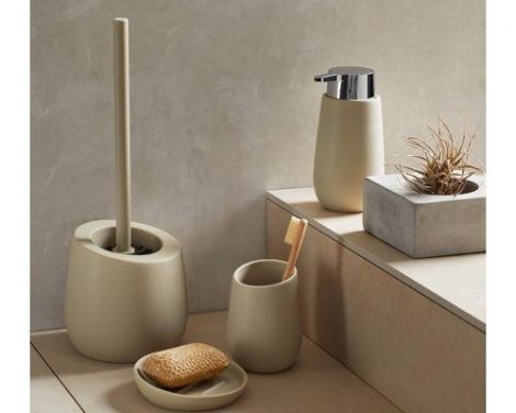 toiletbørsteholder beige med aftageligt silikone børstehoved fra wenko