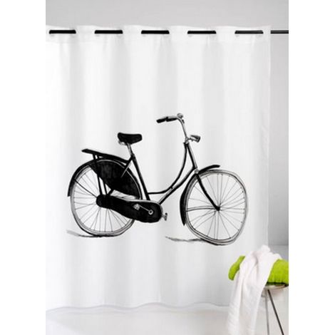 Tekstil badeforhæng med cykel motiv polyester 180x200