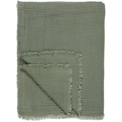 Plaid med frynser grøn i bomuld fra ib laursen