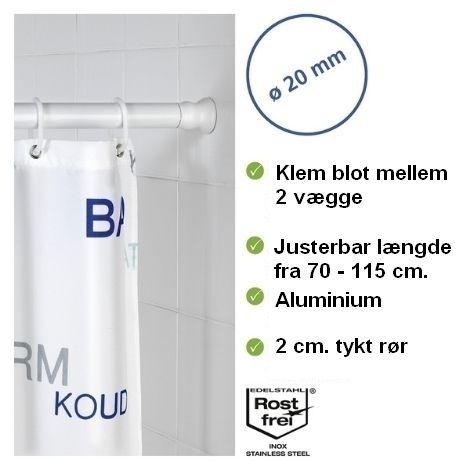 Badeforhængsstang fleksibel sort hvid og krom 70 - 115 cm. 