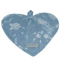 Hjerteformede grydelapper blå med blomster