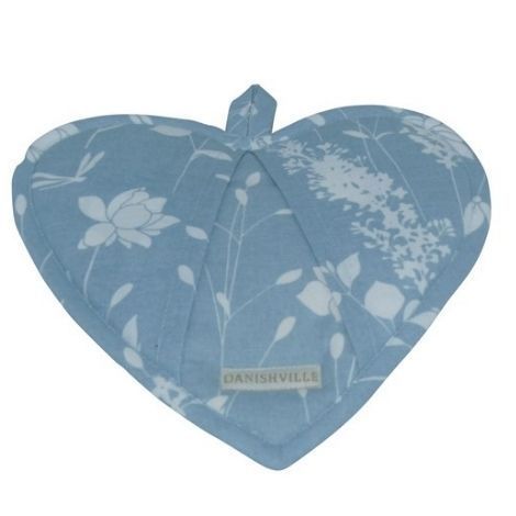 Hjerteformede grydelapper blå med blomster