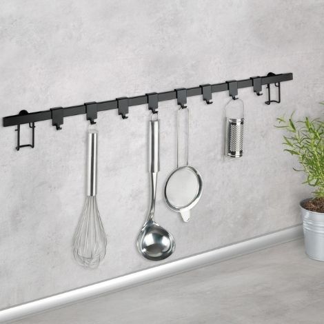 Køkkenstang med kroge sort stang til køkkenredskaber fra wenko