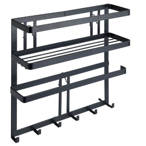 Sort køkkenrulleholder til væg med hylde og kroge fra wenko