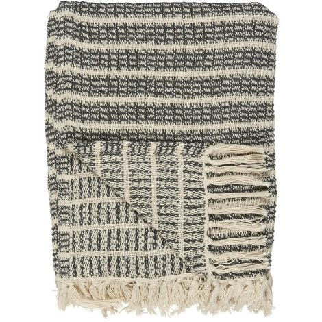 Bomuldsplaid med striber grå og creme fra ib laursen