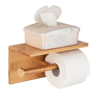 Toiletrulleholder til flere ruller i træ bambus med hylde fra wenko