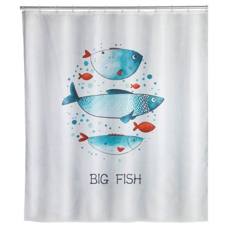 Badeforhæng polyester med sjovt fiskemotiv 180x200 fra wenko