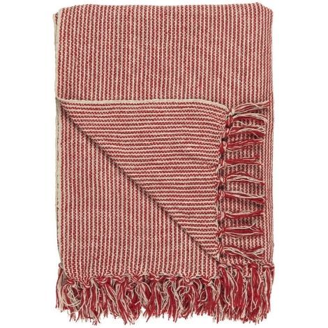 Bomuldsplaid rød og creme stribet 130x160 bomuld fra ib laursen