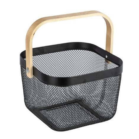 Sort kurv metal med bambus håndtag til opbevaring fra wenko