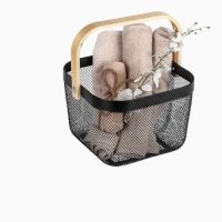 Sort kurv metal til opbevaring bambus håndtag fra wenko