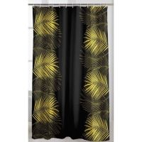 Badeforhæng guld og sort fjer 180x200 polyester
