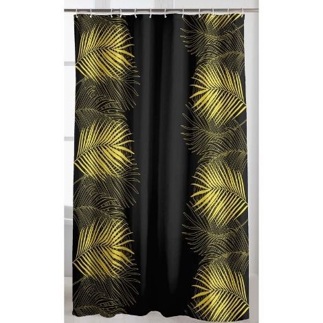 Badeforhæng guld og sort fjer 180x200 polyester