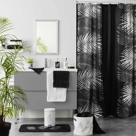 Indretning på badeværelse med bruseforhæng sort med sølv fjer 180x200 cm i polyester
