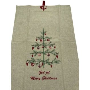 Beige viskestykker med juletræ og tekst god jul bomuld