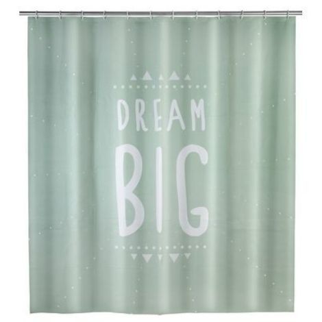 Badeforhæng plastik grønt med tekst Dream big 180x200 cm fra wenko