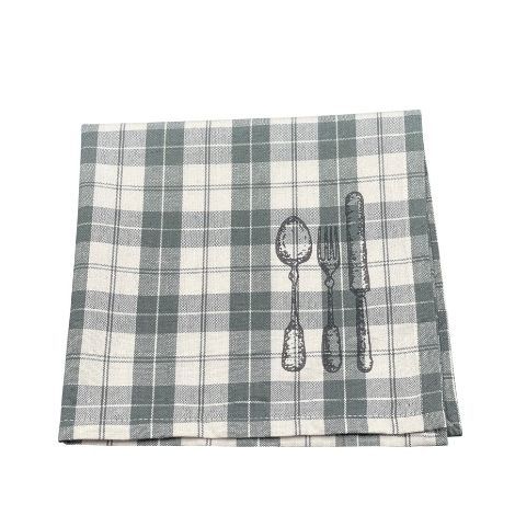 Stofserviet grøn grå og hvid tern med motiv bomuld 40x40