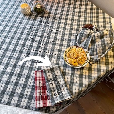 Stofserviet grøn grå og hvid ternet bomuld