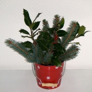 Potteskjuler jul spand med hank rød med hvide snefnug fra la vida