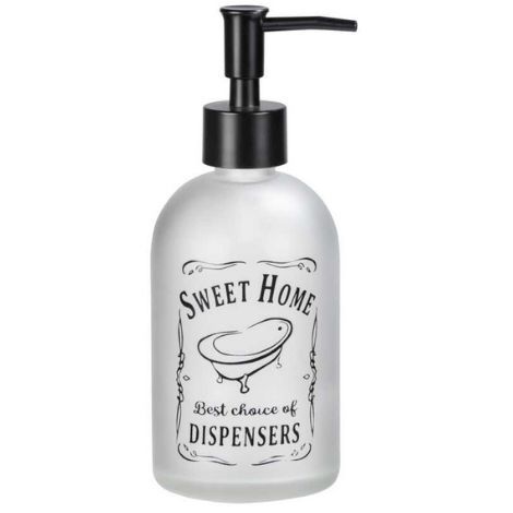 Sæbedispenser glas matteret sweet home med sort pumpe
