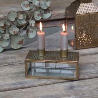 Glaslysestage til 2 lys messing