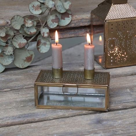 Glaslysestage til 2 lys messing