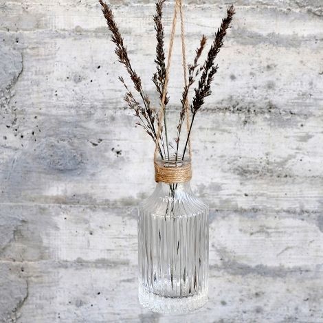 Vase med riller i glas til ophæng med jute garn