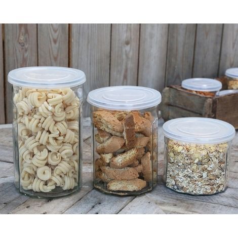 Opbevaringsglas med låg stor 1300 ml. låg i plast fra chic antique
