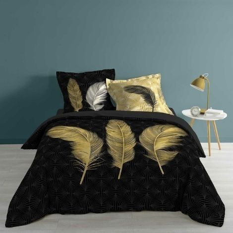 Syndicate fjer Skuespiller Romantisk sengetøj 240x220 - King Size i sort og guld - Køb her