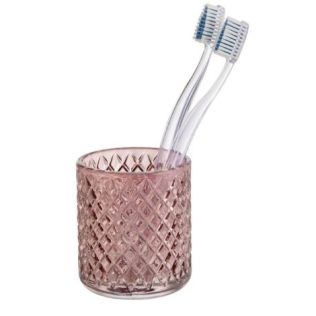 tandkrus glas i gammelrosa med tandbørster