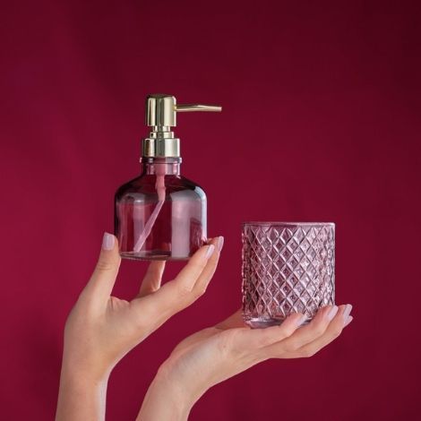 Tandkrus glas og sæbedispenser i gammelrosa i serien Atessa fra wenko